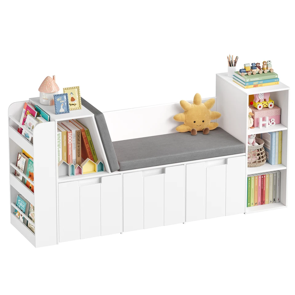 Kids Bookshelf with Bench and Toy Storage
