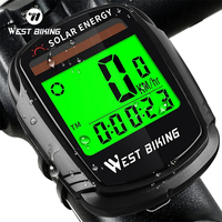 WEST BIKING Solar Energy Bike Computer Wireless Stopwatch Cycling Bike Speedometer Odometer Temperature MTB Bicycle Computer