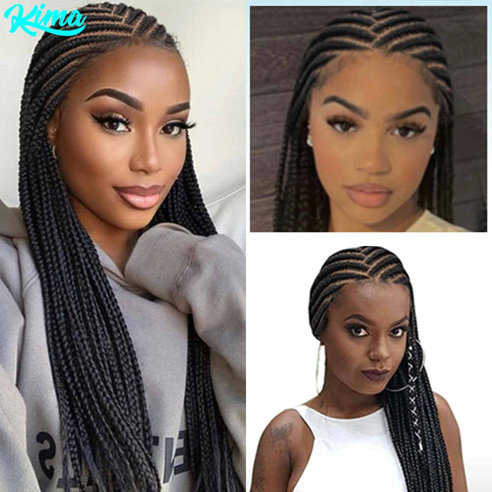 KIMA Synthetic Full Lace Wigs Cornrow Braided Wigs Fulani Box Braids 36 inches long Middle Part Braiding Wigs for Black Women