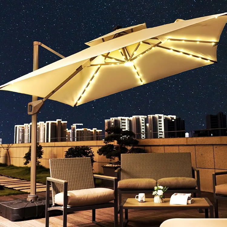Solar dual-purpose camping awning bold coffee shop outdoor courtyard parasol stall commercial large sun umbrella