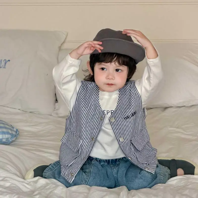 2026 Spring New Baby Sleeveless Striped Vest Cotton Boys Casual Vest Jacket Infant Girls Cardigan Coat Toddler Clothes