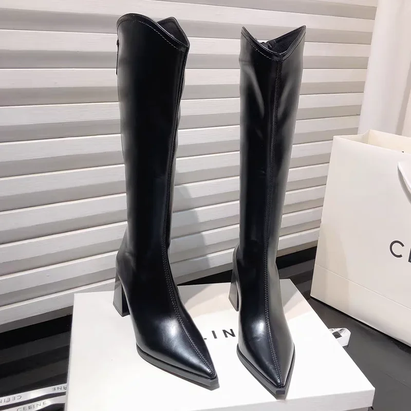 

Sexy High Heels Women's High Boots Elegant Pointed Toe Chunky Shoes 2025 Winter Fashion Boots New Chelsea Pumps Mujer De Botas