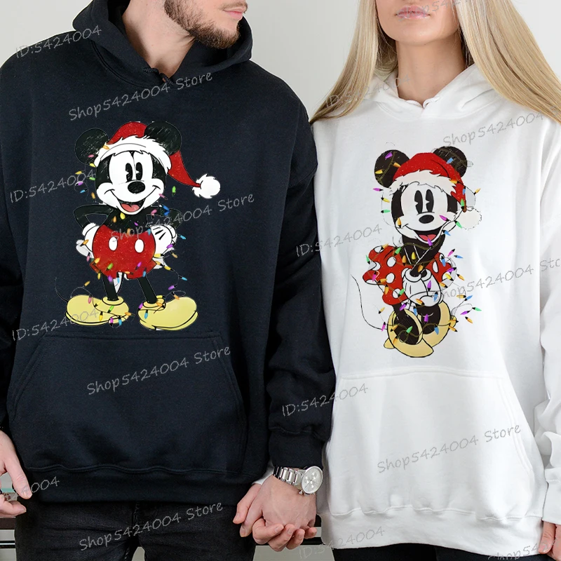 Vintage Mickey Minnie Christmas Hoodies Cartoon Long Sleeve Women Men Hoody Autumnn Winter Couple Matching Hooded Gifts