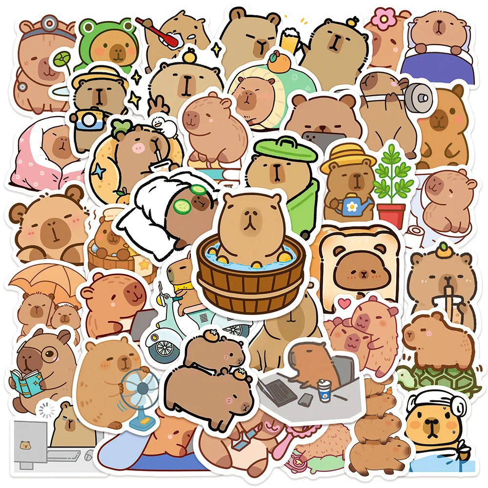 50 pièces Kawaii dessin animé potelé capybara mignon marron animaux autocollants scrapbook portable téléphone bagages voiture moto jouet cadeau