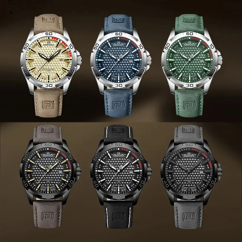 NAVIFORCE 8023 Original Marke Lederband Männer Mode Militär Quarz Uhren Männlichen Sport Wasserdichte Armbanduhren 2025