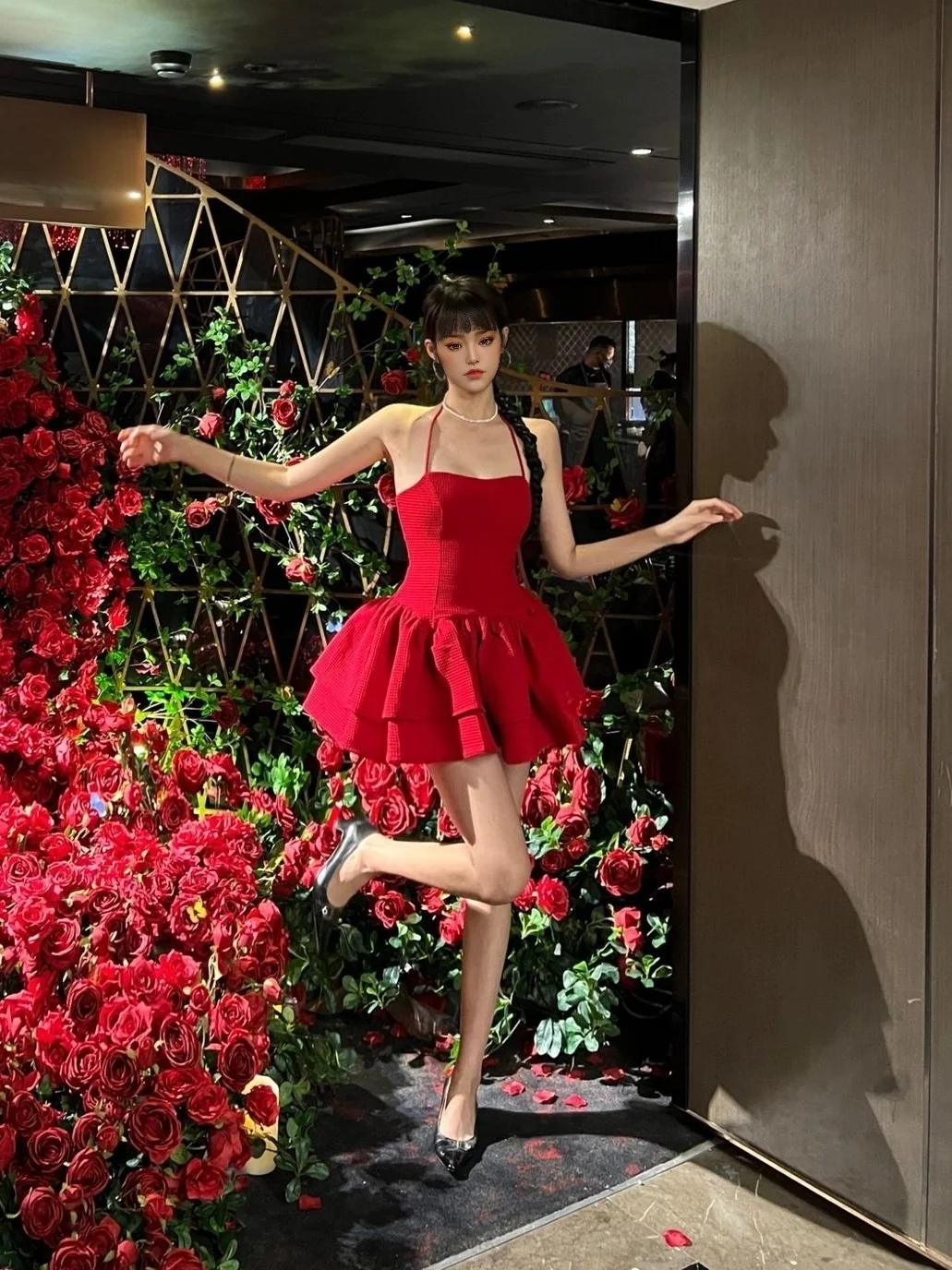 Doux et épicé rouge ter Dr Princ Sle ort jupe taille haute rétro trajet une pièce saison d'été No Sve One...