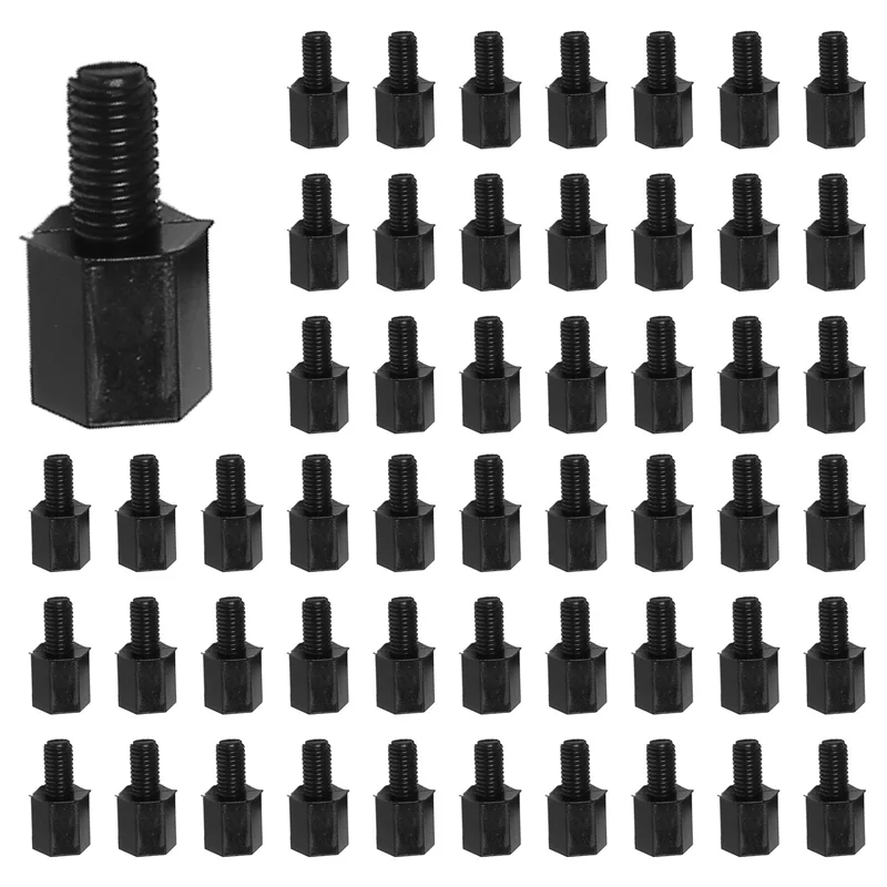 500X placa base Nylon Hex separador roscado espaciador M3 rosca 6 + 6Mm negro-ABQU