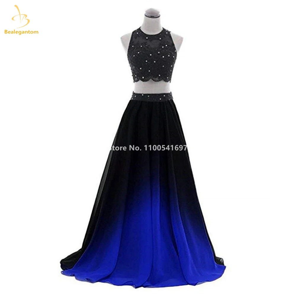 Bealegantom Two Pieces Gradient Prom Dresses Beaded Long Chiffon Formal Evening Cocktail Party Gown Robes De Soiree QA312