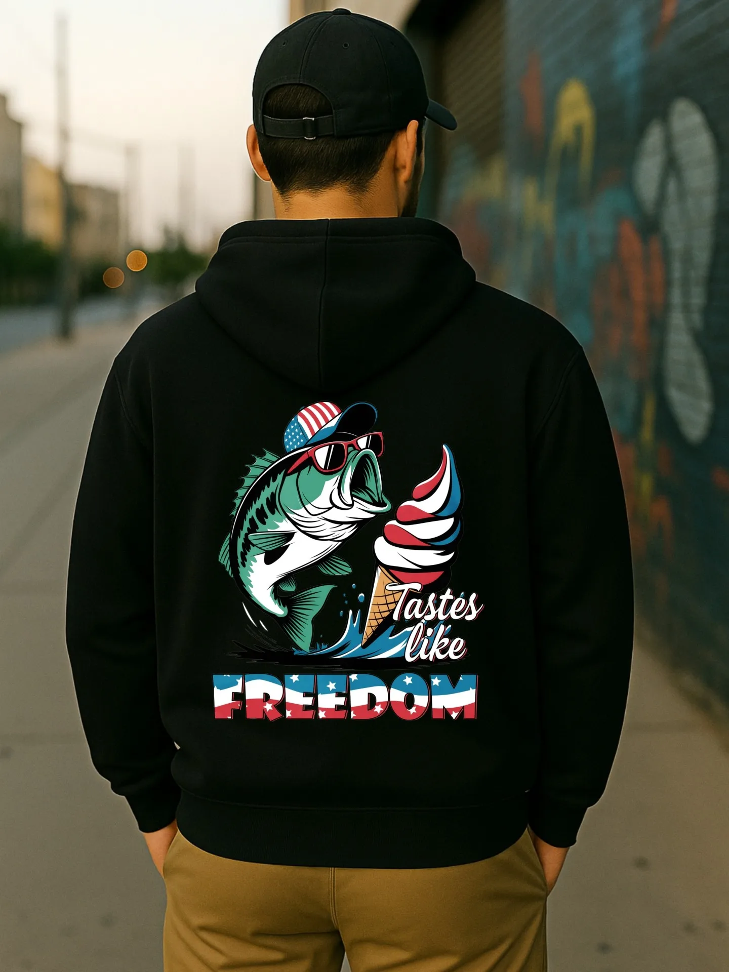 هوديي جرافيك للرجال، ملابس شارع كاجوال مع سمكة - جرافيك مطبوع، صوف - مبطن للرجال، للارتداء اليومي