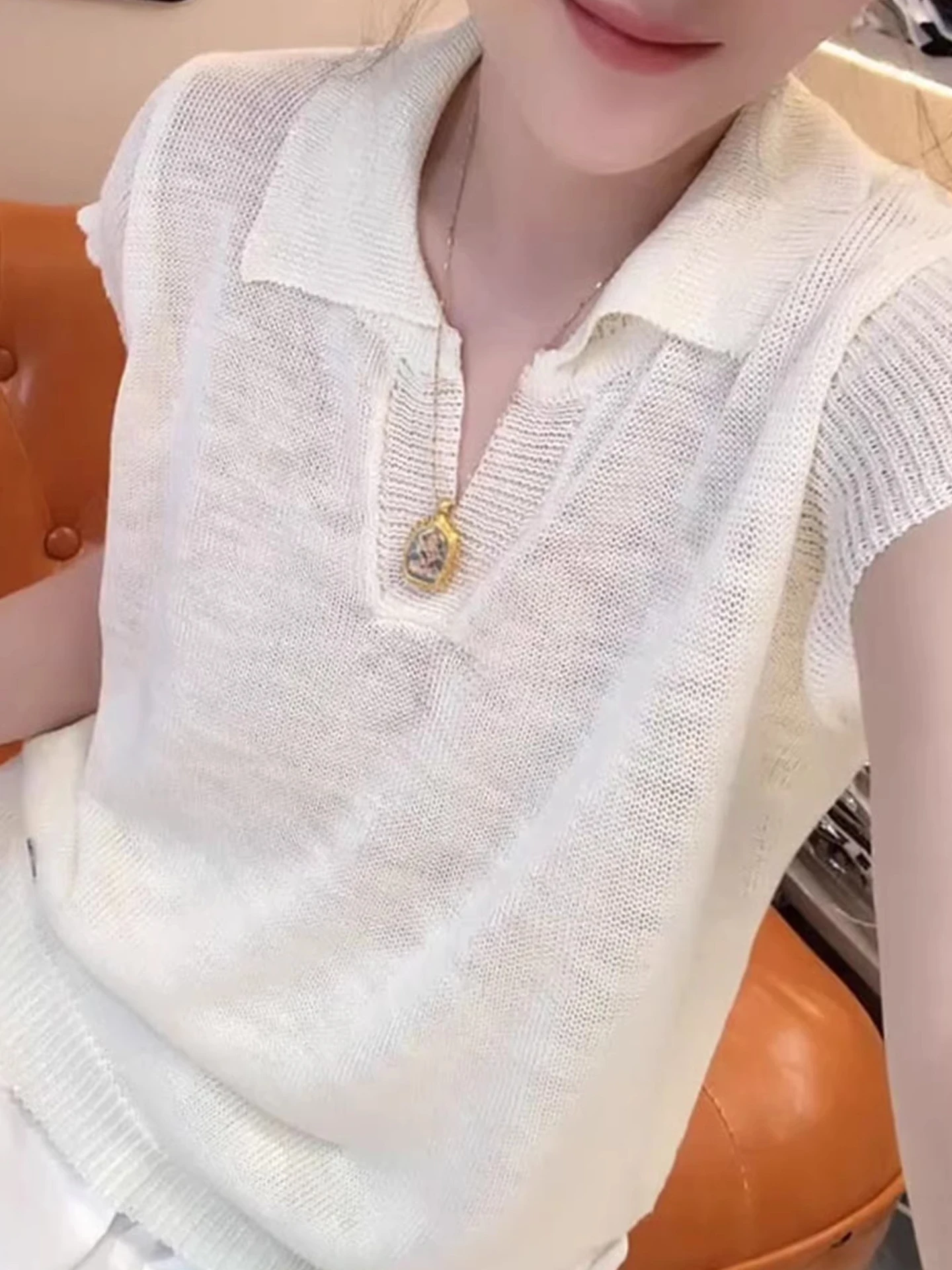 Simple  Color Knitted ort Sve Pullover Top Korean Sle Commute Faion Slimming Effect Summer T-irt 2025