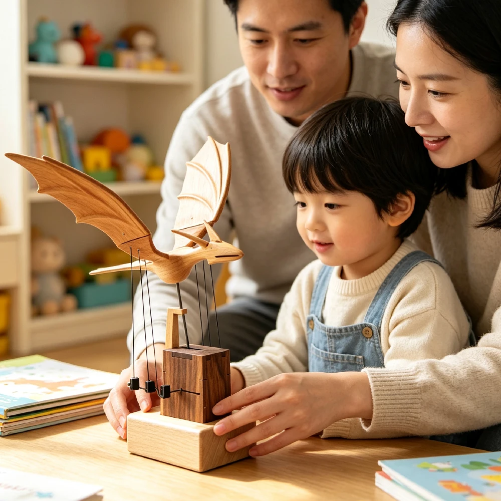 1PCS Western Dragon Wooden Mechanical Model, Flying Creature Desktop Kinetic Art, Dynamic Handcrafted Walnut Wood Sculpture
