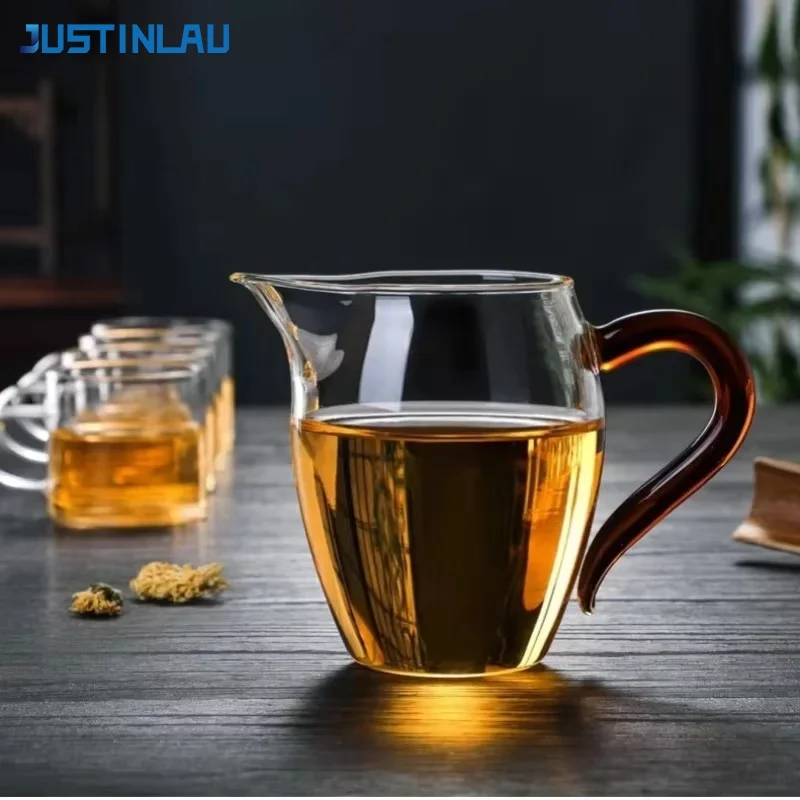 JUSTINLAU Taza de Té Puntiaguda de Vidrio de Borosilicato, Dispensador de Té, Tetera de Vidrio Resistente al Calor, Juego de Té Kung Fu con Asa Colorida