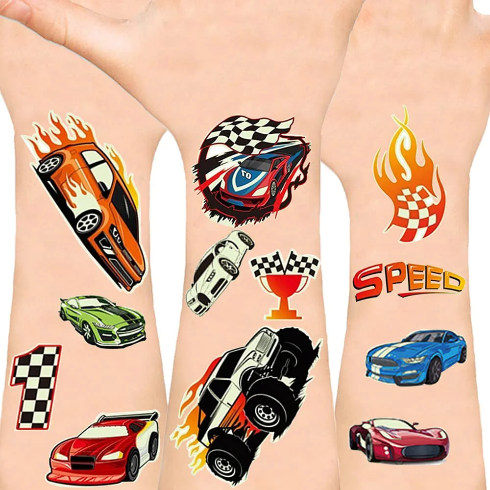 12 Sheets Race Car Temporary Tattoos Racecar Tattoos Race Cars Stickers Two Fast Race Car Party Favors Hot Wheels Birthday Decor