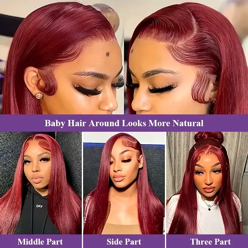 99J Burgundy 13x6 Hd Lace Frontal Human Hair Wig 36 Inch Colored Straight 13x4 Hd Lace Frontal Wig Brazilian Wig 200 Density