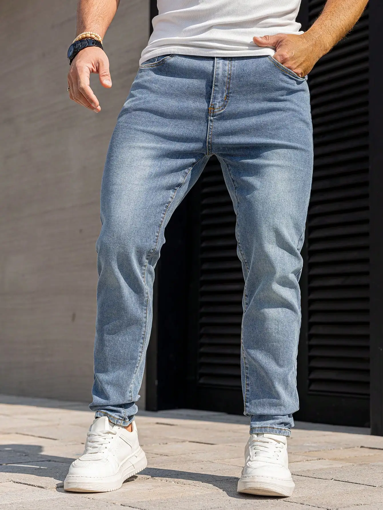 High Stretch Men Skinny Denim Jeans Light Wash Casual Daily Wear Male Slim Fit Straight Trousers Streetwear  Denim Pants