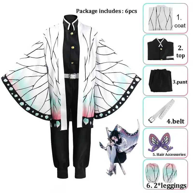 Unisex Demon Slayer Anime Cosplay Cartoon Kimetsu No Yaiba Kochou Shinobu przebranie na karnawał dla mężczyzn i kobiet impreza z okazji Halloween prezent