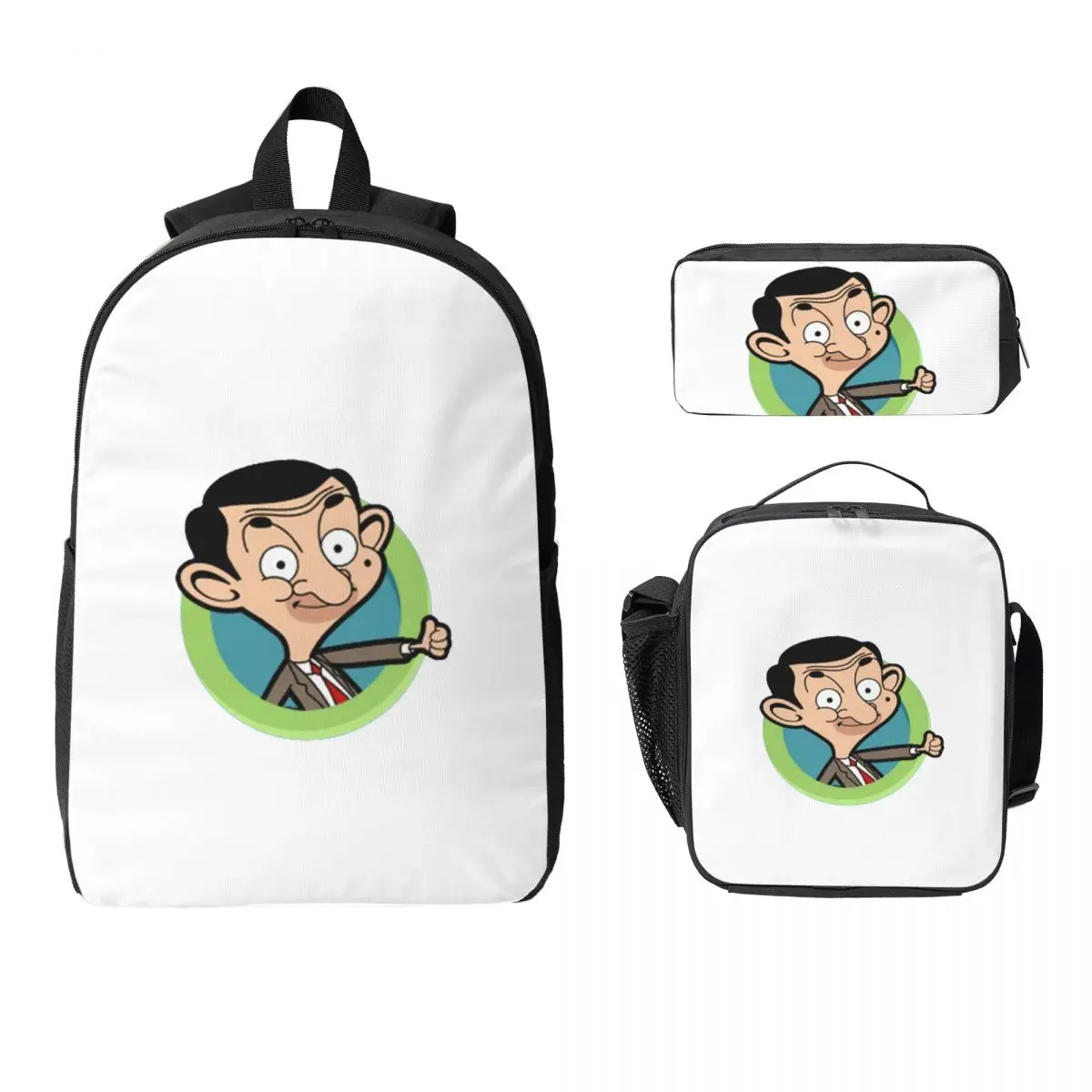 

Mr Bean Backpack Student Boys Girls BookBag School Bag Laptop Shoulder Bags 3ps Insulated Lunch Bag Pencil Case