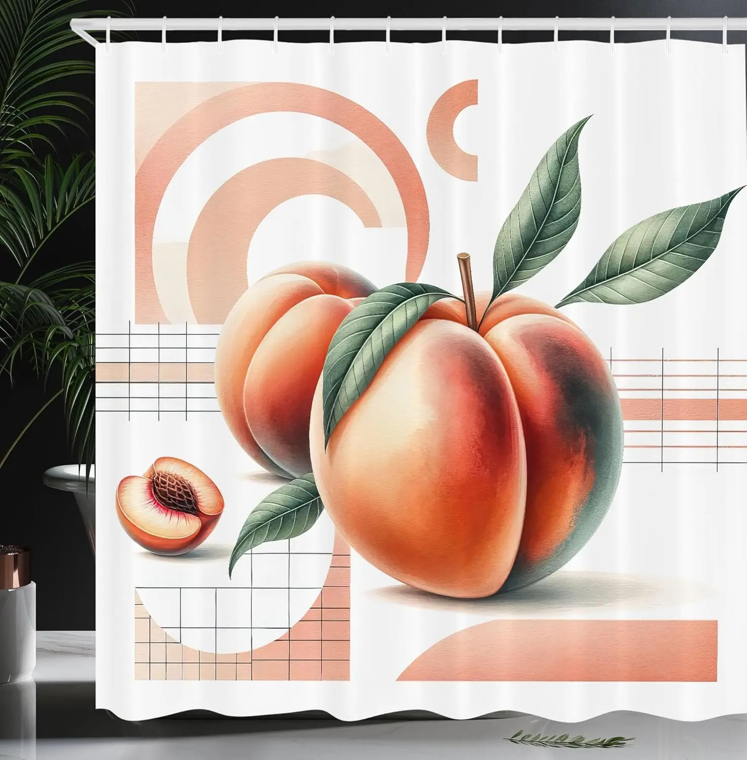 

180x180cm Peach Fruit Abstract Geometry Design Shower Curtain Modern Artistic Kitchen Bathroom Decor Fresh Summer Theme