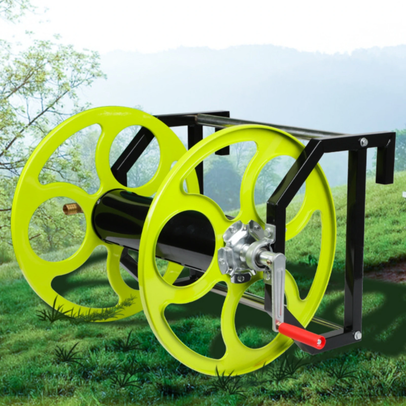 Dual-Drum Drum Hose Reel Welded Steel Freestanding Hose Reel Yard Gear Effortless Winding Weather-Resistant for Gardeners, Farm