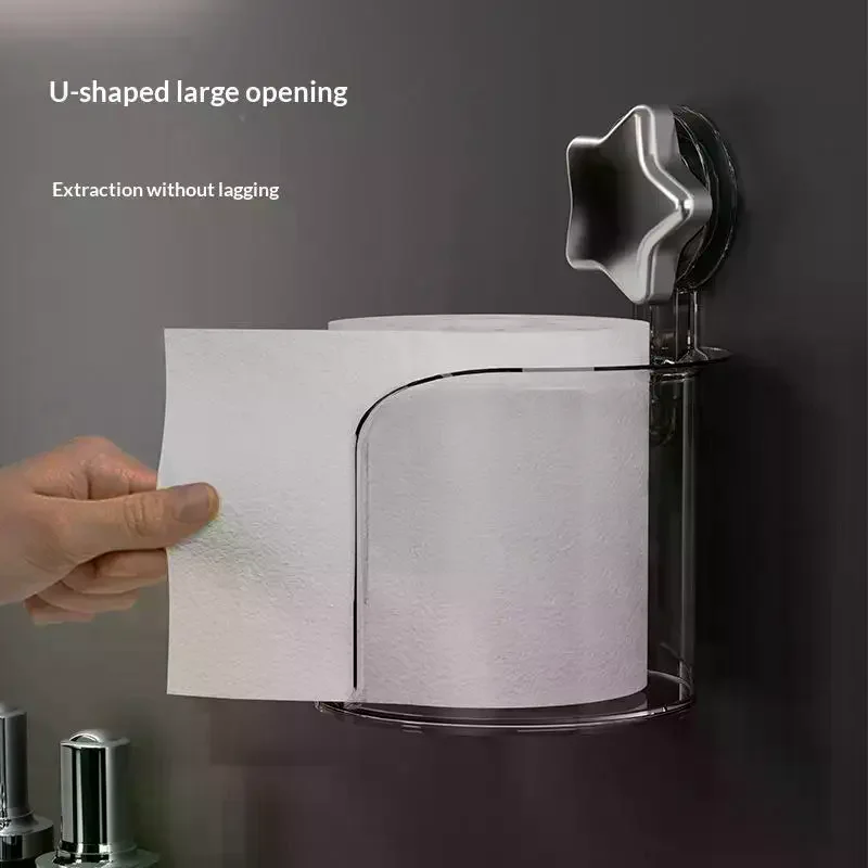 /TPz/Suction Cup Tissue Holder Cute Star Design No Drilling Large Capacity For Bathroom And Kitchen Use Transparent