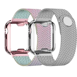 Case+strap For Apple Watch band 45mm 44mm 40mm 41mm 38mm 42mm Plated case+Metal stainless steel bracelet iWatch 5 4 3 SE 6 7 8