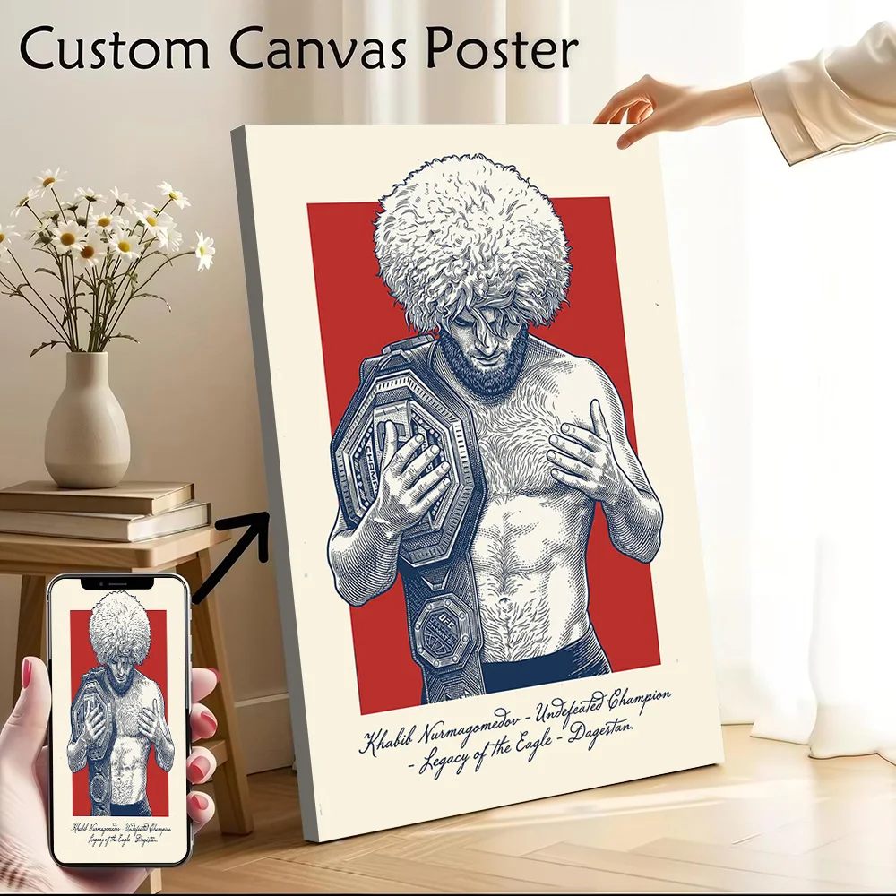 Khabib Nurmagomedov With Championship Belt Printed Canvas Poster Custom Pictures Wall Art Canvas Painting for Room Decoration