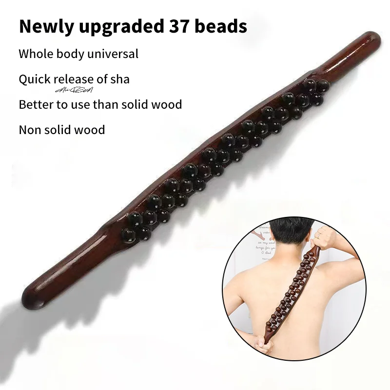 Universal 37 Beads Back Massage Gua Sha Tool Abdominal Massager - Plastic Tendons Scraping Stick for Relax Therapy Point