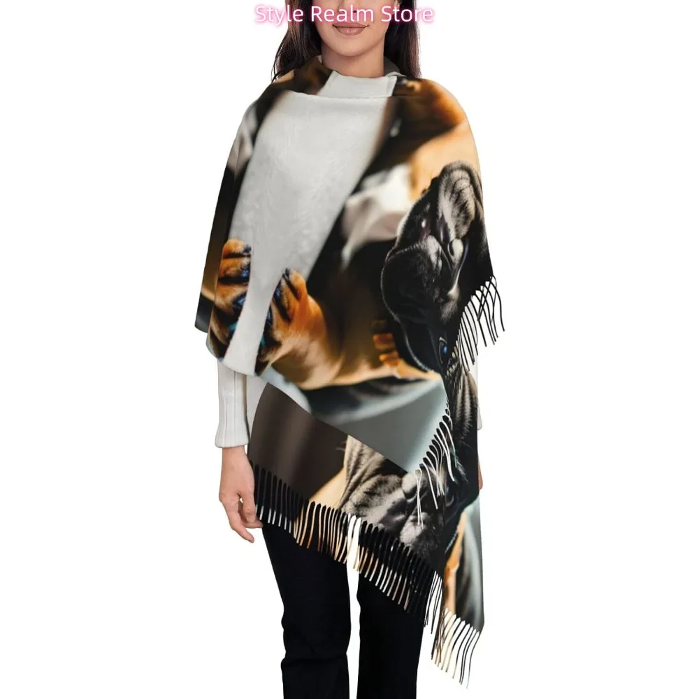 

Шарф из полиэстера с принтом французского бульдога, дышащий модный аксессуар для путешествий и повседневной носки