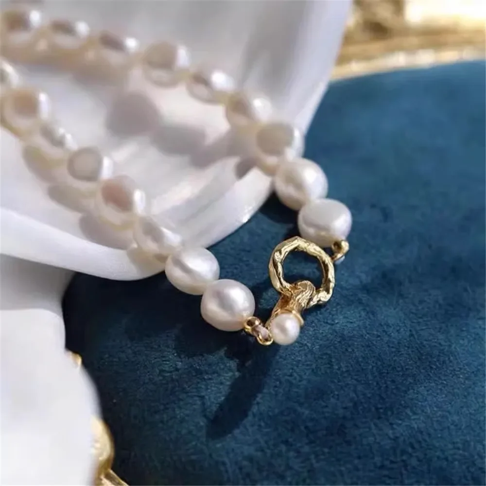 

DIY Pearl Accessories S925 Sterling Silver Single Breasted Natural Pearl Necklace Sweater Chain Fashion Edition Buckle K139