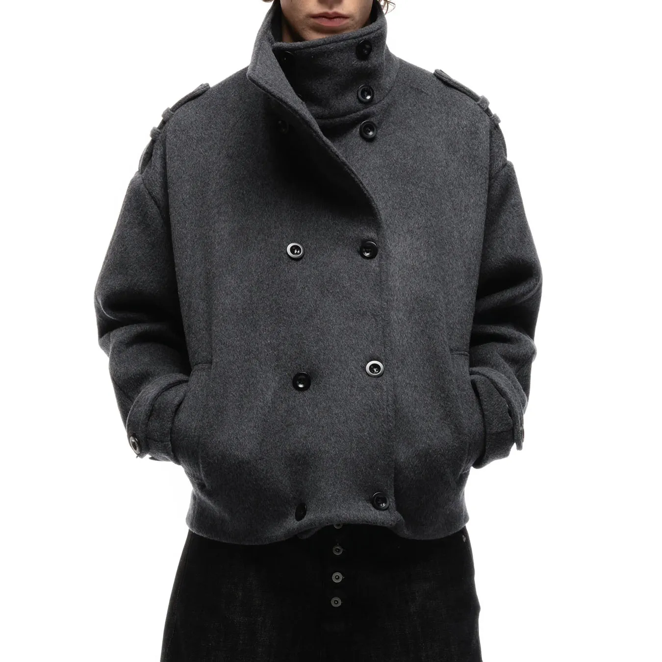 Fashionable and trendy new men's and women's autumn and winter high neck double breasted design woolen top