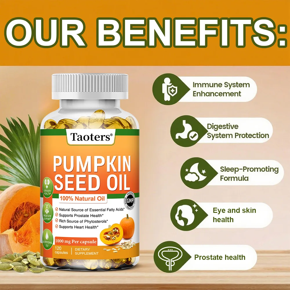 

Pumpkin Seed Oil - Supports Prostate Health and Hair Growth, Enhances Brain Function, Urinary Tract Support - 120 Capsules