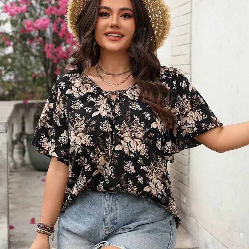 

Женский повседневный свободный топ большого размера с принтом из полиэфирного волокна ort Sve, удобная посадка для поездок на работу, весенняя коллекция