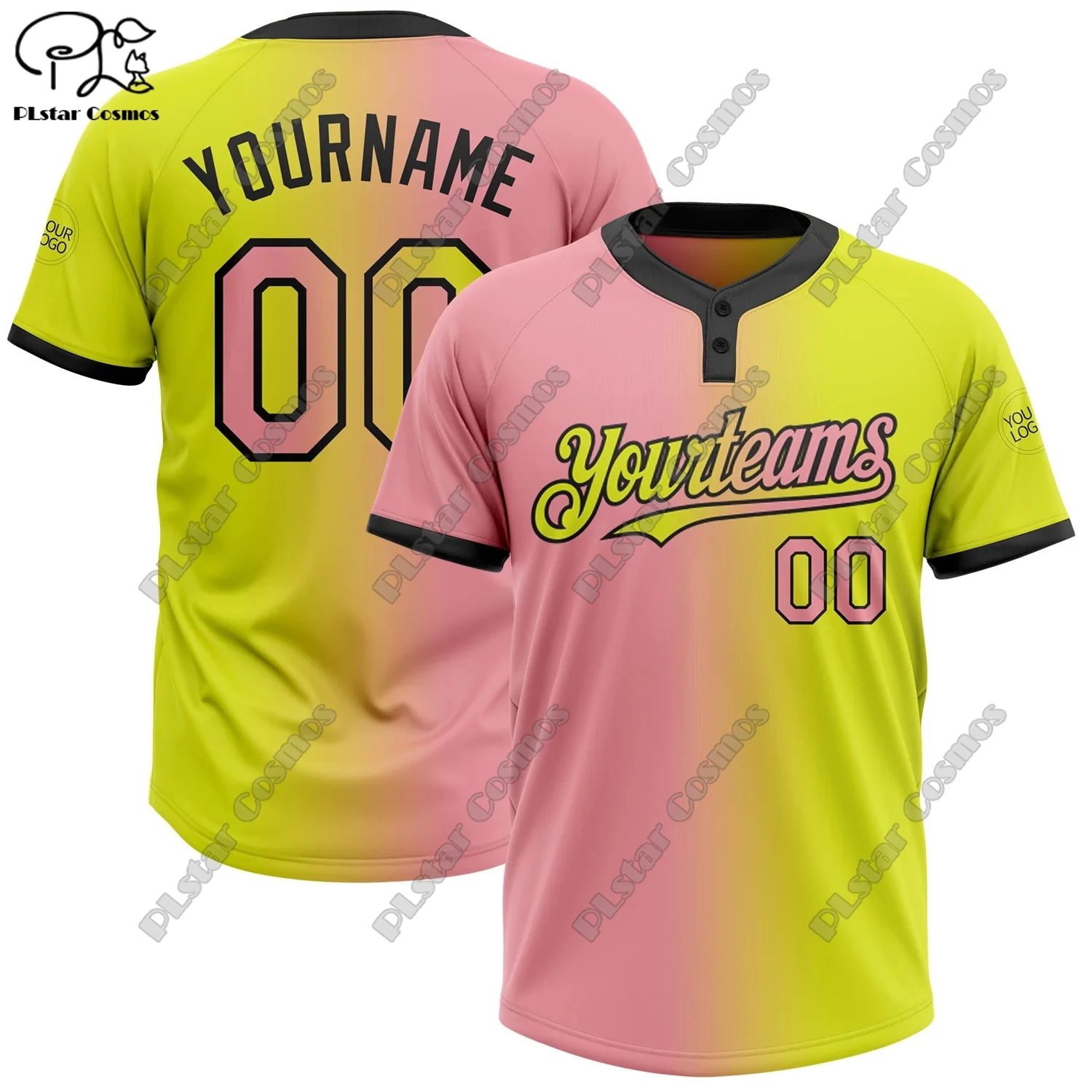 PLstar Cosmos new custom name half half gradient double button unisex new softball jersey custom tops B-2