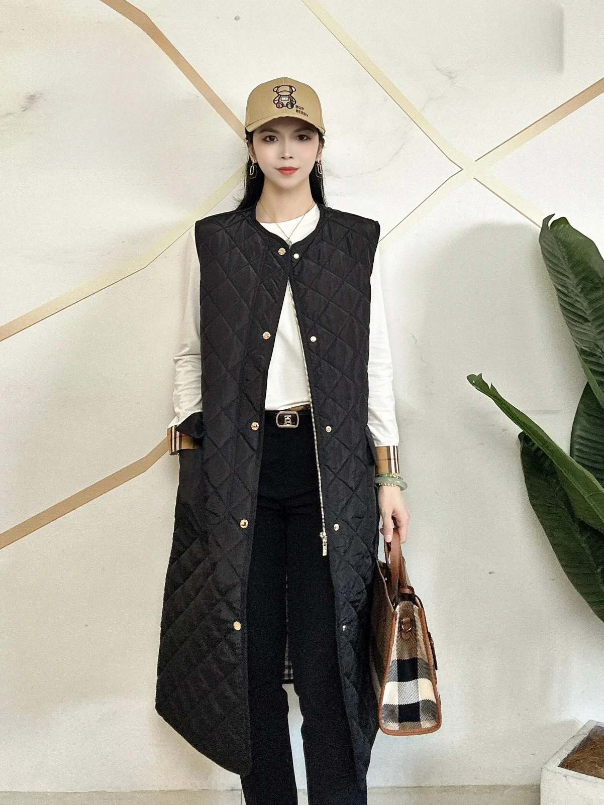 

British Style Women's Lightweight Long Vest Cotton Coat Warm Fashionable Mǎjiā Cotton Jacket Commute Straight Tube Shape