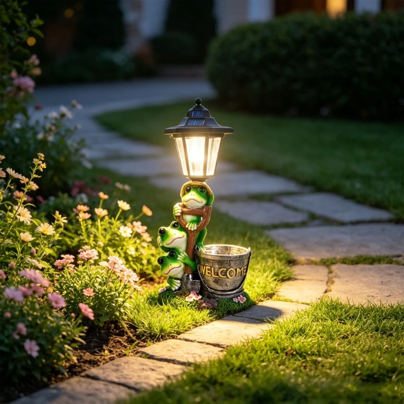 Solar Garden Statue Light, Resin Outdoor Decor with Top Lamp Accent for Patio Walkway Front Door Areas Display 87HA