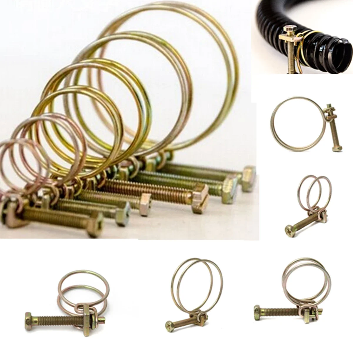 2Pcs Hose Clamp Adjustable Pipe Clamp Double Wire Hose Clip Clamp  Plumbing Fastener Hardware 20 Sizes
