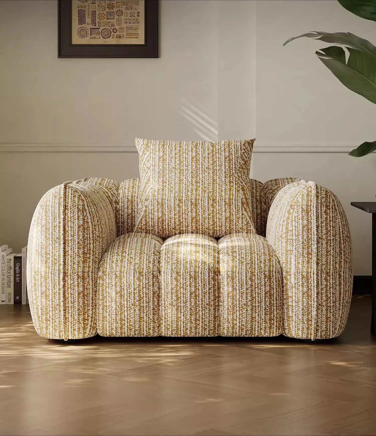 

French retro style pumpkin sofa living room creative single sofa cotton and linen fabric sofa modern simple three