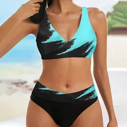 Bikini con estampado Vintage para mujer, traje de baño de dos piezas con estampado Vintage, cintura alta, 2023