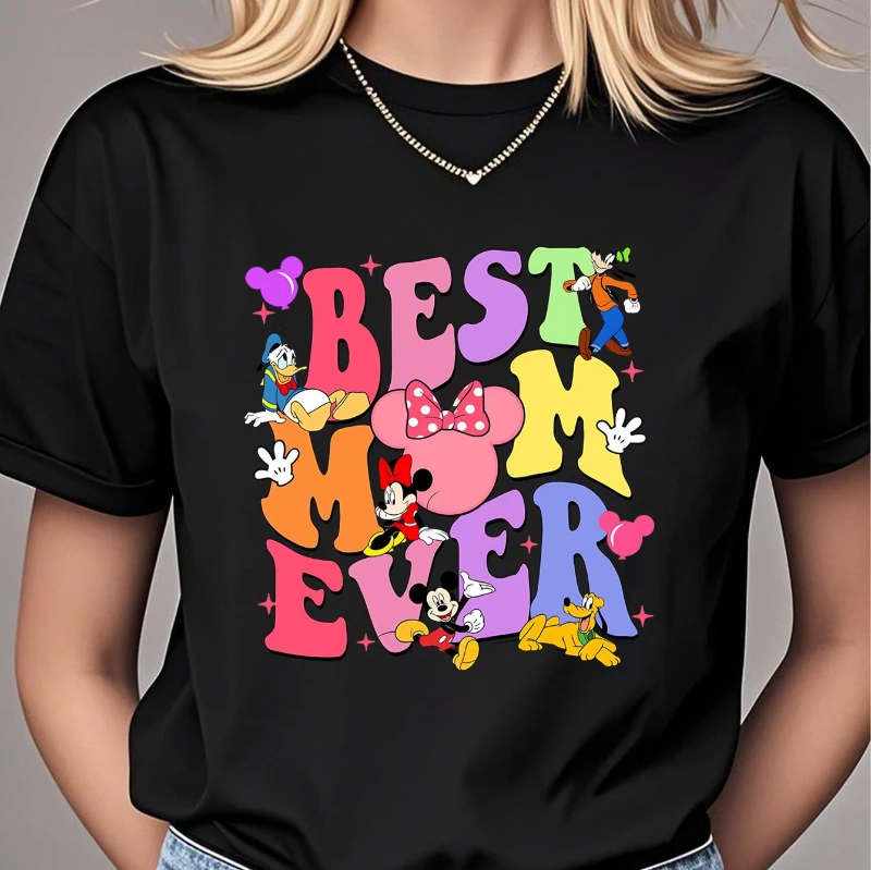 

Disney Women's Casual Short Sleeve T-shirt - Mickey and Minnie's Best Mom Pattern Ever