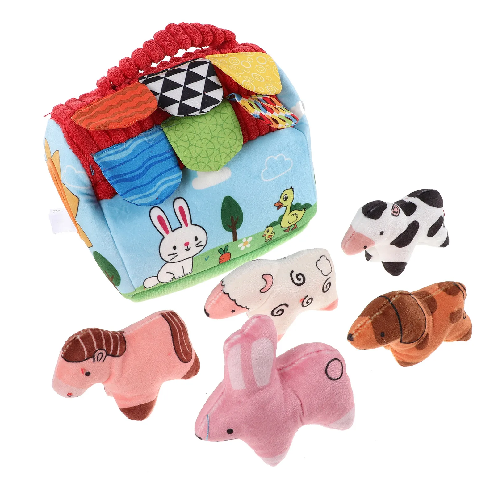 

1Set Soft Stuffed Farm Animals Sensory Play Set with Mini Honey Pot Props Portable Storage Tube for Toddlers Babies Montessori