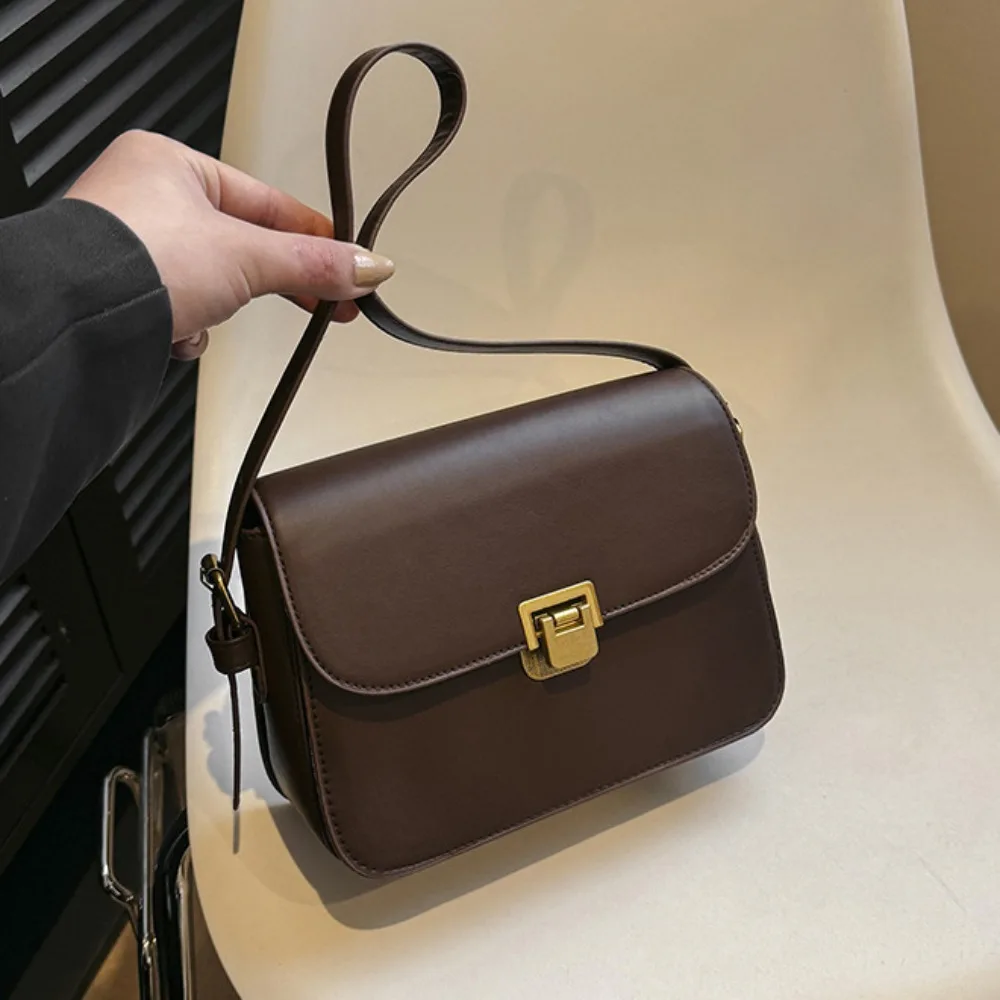 

Korean Vintage Buckle Shoulder Bag Solid Color PU Leather Small Square Bag Leisure Cuasal Women's Armpit Bag Girls