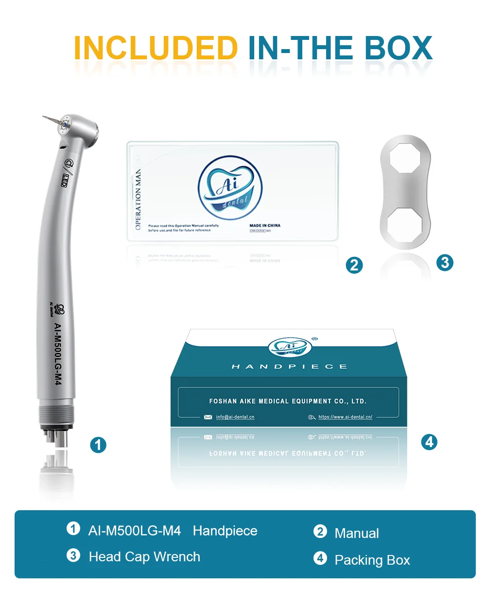 Dental High Speed Hand Piece LED Self-Luminous Air Turbine Handpiece 2 Holes 4 Holes Dentist Chair Parts Small Head M500LG
