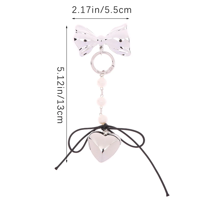 Trendy Love Heart Bowknot Keyring Metal Keychain Simple Ins Style Key Holder Bag Pendant Decoration For Girl Gifts