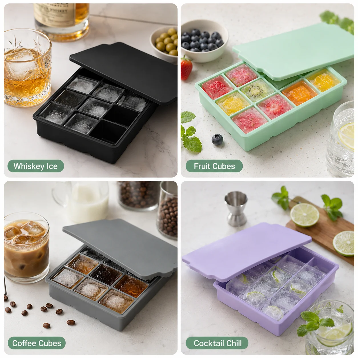 15-Grid Silicone Ice Cube Tray with Lid Large Square Ice Mold for Whiskey Cocktails Reusable Easy Release Ice Maker view 5