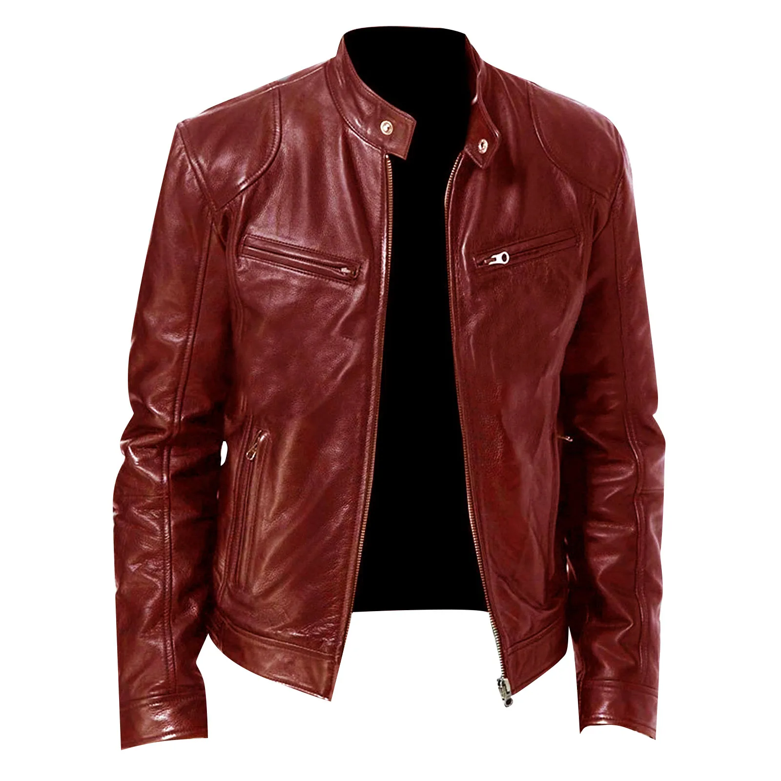

Men Leather Jacket Stand Collar Slim Pu Leather Jackets Spring Autumn Men‘’s Motorcycle Causal Long-sleeved Coat