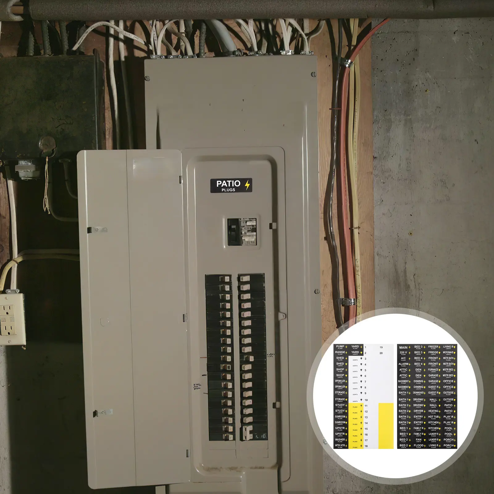 

3 комплекта электрических этикеток: водонепроницаемые самоклеящиеся наклейки для номеров распределительных коробок, идентификационные панели для центров нагрузки, каталог схем цепей