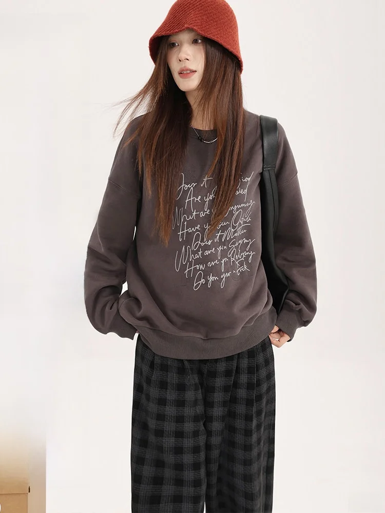 

Loose Fit round Neck Sweatshirt Grey Lettering Hoodie Unisex Style Korean Fashion Casual Wear Comfortable Cotton Crew Neck