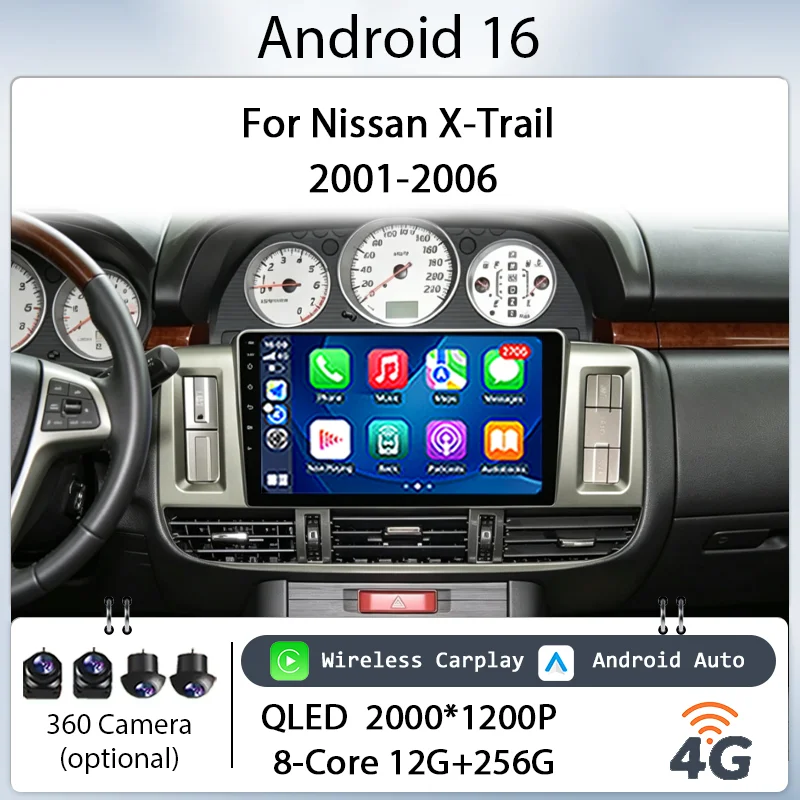 

9" Android 16 for Nissan X-Trail 2001-2006 Car Radio Multimedia Player Wireless CarPlay GPS BT 4G DSP IPS Touch Screen Head Unit