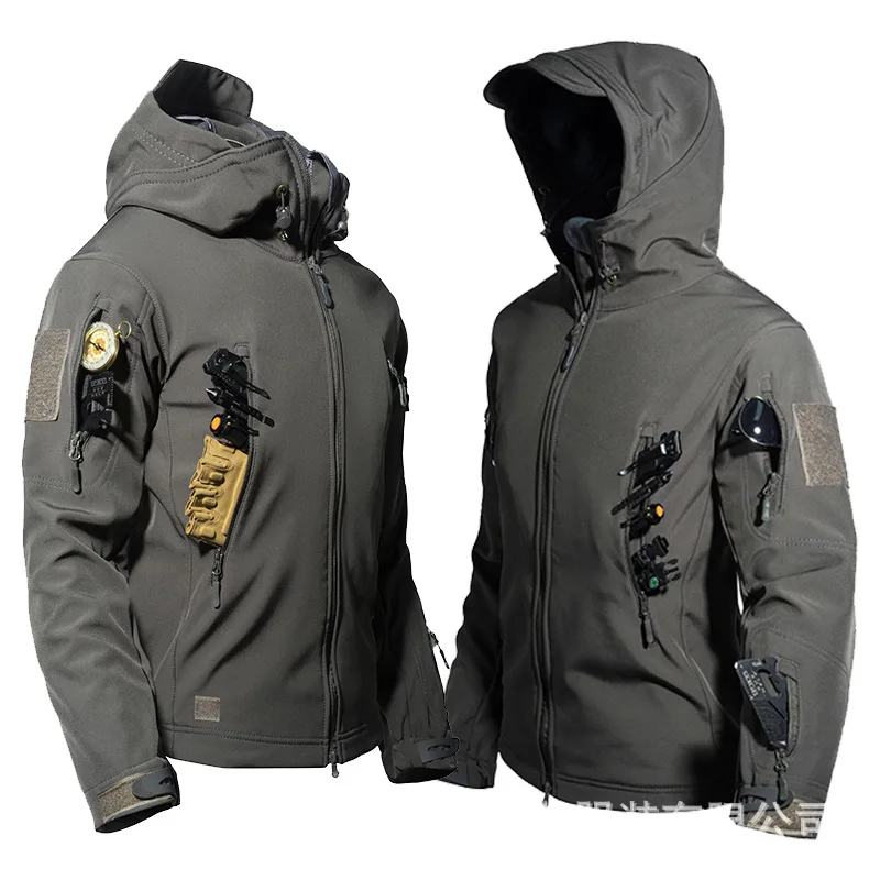 5XL 6XL Tactical Hunting Soft Shell Jacket Wear-Resistant Camo Hooded Coat Outdoor Waterproof Windproof Camping Hiking Clothes