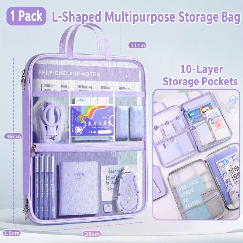 Mesh File Bag With Handle, Featuring 10 Built-In Independent Storage Pockets, Three-Layer Mesh Structure For Easy Organization